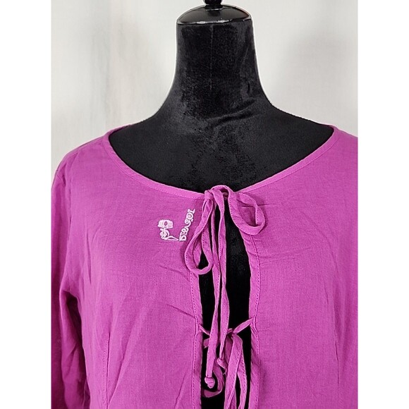 New - Diesel Dampi Dress XL Tie Front Tunic 100% Cotton Purple Boho Flare Wrist - Picture 4 of 16